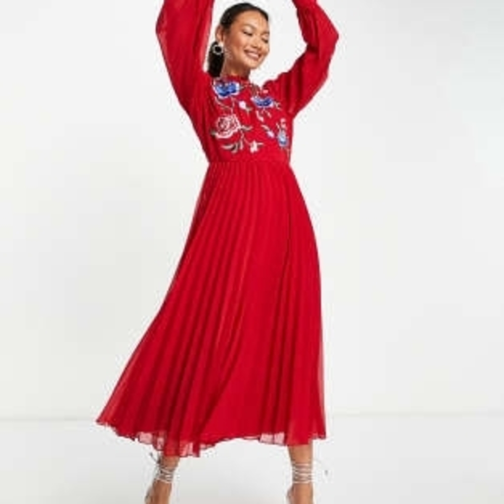 ASOS Design High Neck Embroidered Dress